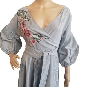 Plaid print puff sleeves dress